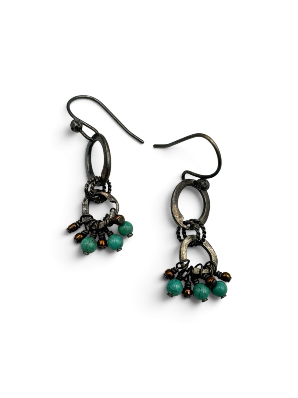 Vintage Silpada Sterling Silver Turquoise Bead Dangle Earrings Boho Oval Links